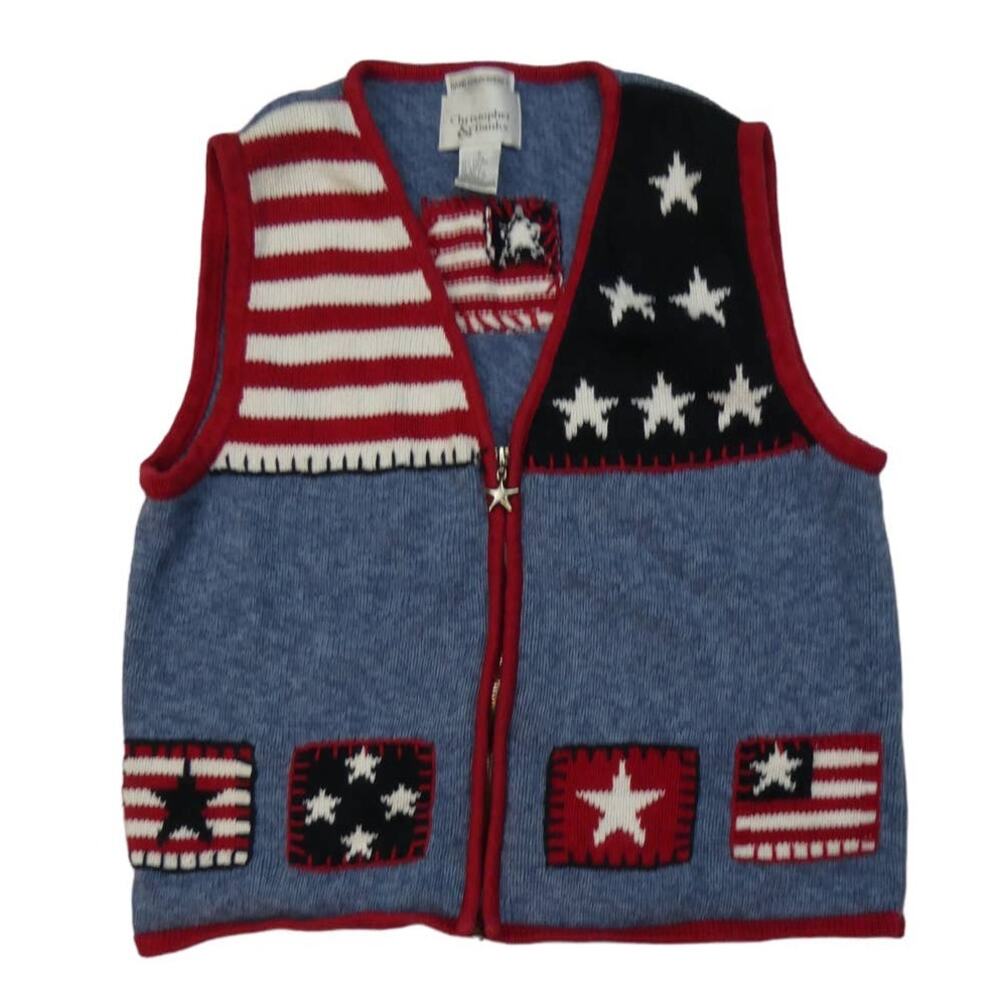 Christopher & Banks USA 4th of July full zip cardigan sweater vest, small